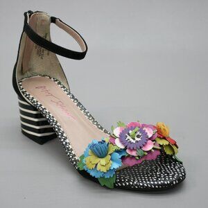 Betsey Johnson Ladies 6.5 Lore Floral Flowers Rear-zip Block Heels Sandals Shoes